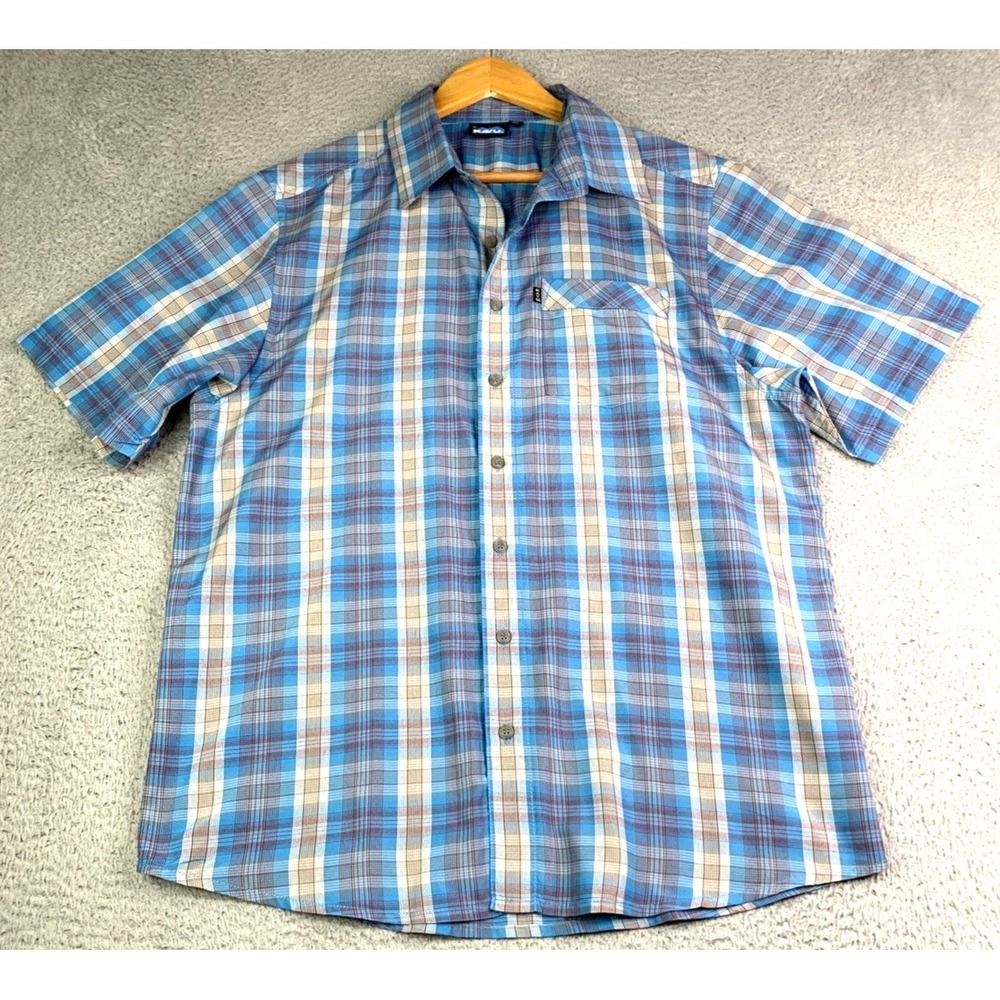 Kavu Blue Plaid Short Sleeve Button-Down Shirt
